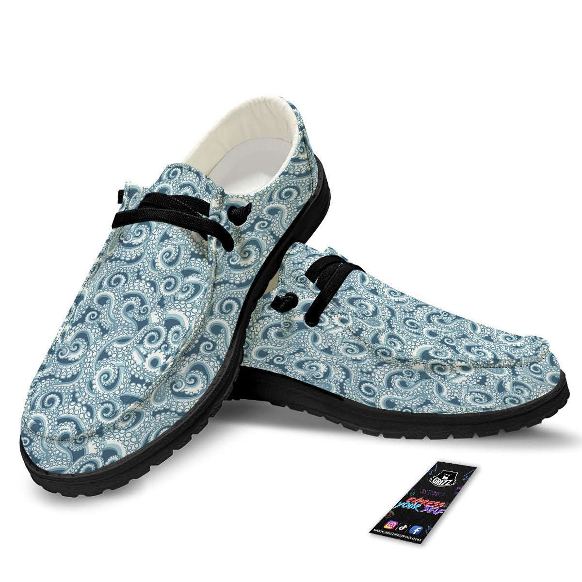 Tentacles Octopus Blue Print Pattern Black Loafers-grizzshop
