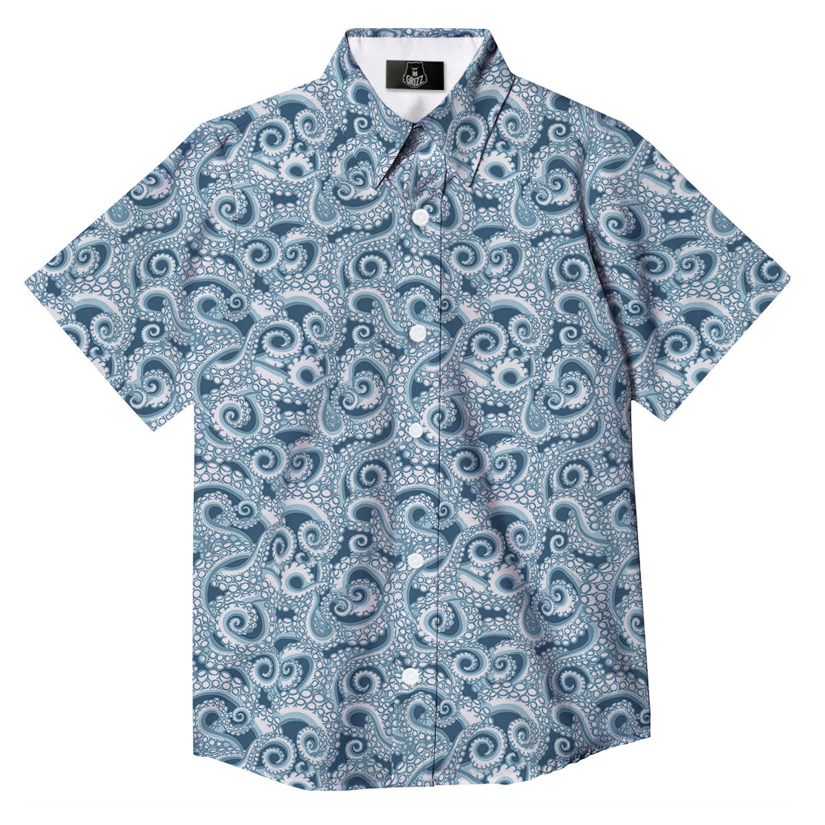 Tentacles Octopus Blue Print Pattern Button Up Shirt-grizzshop