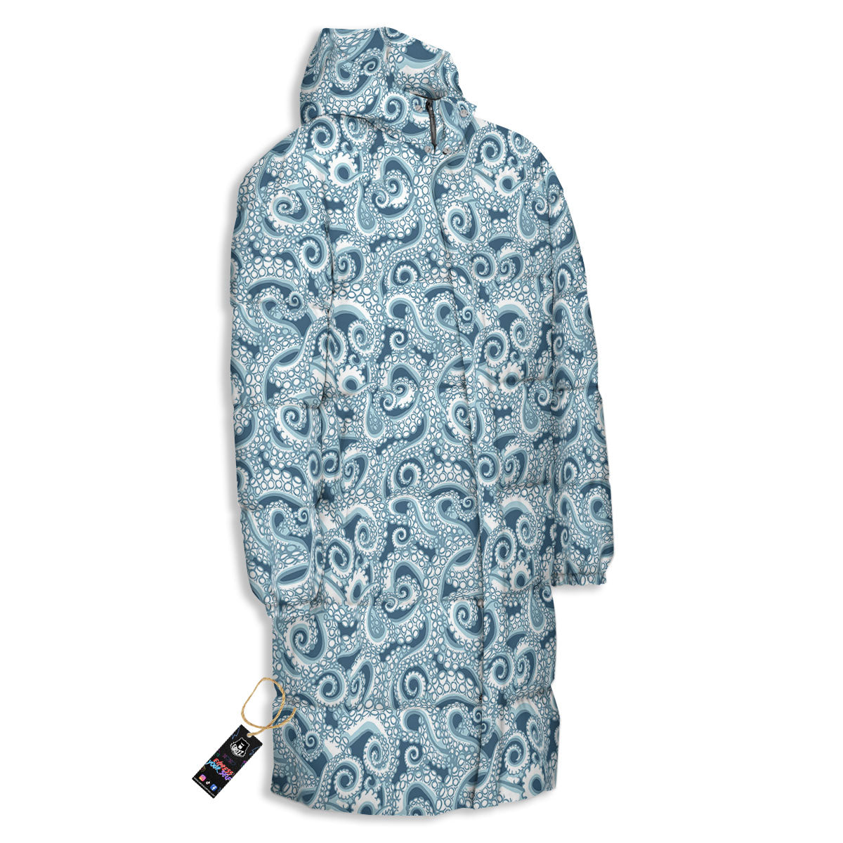 Tentacles Octopus Blue Print Pattern Long Down Jacket-grizzshop