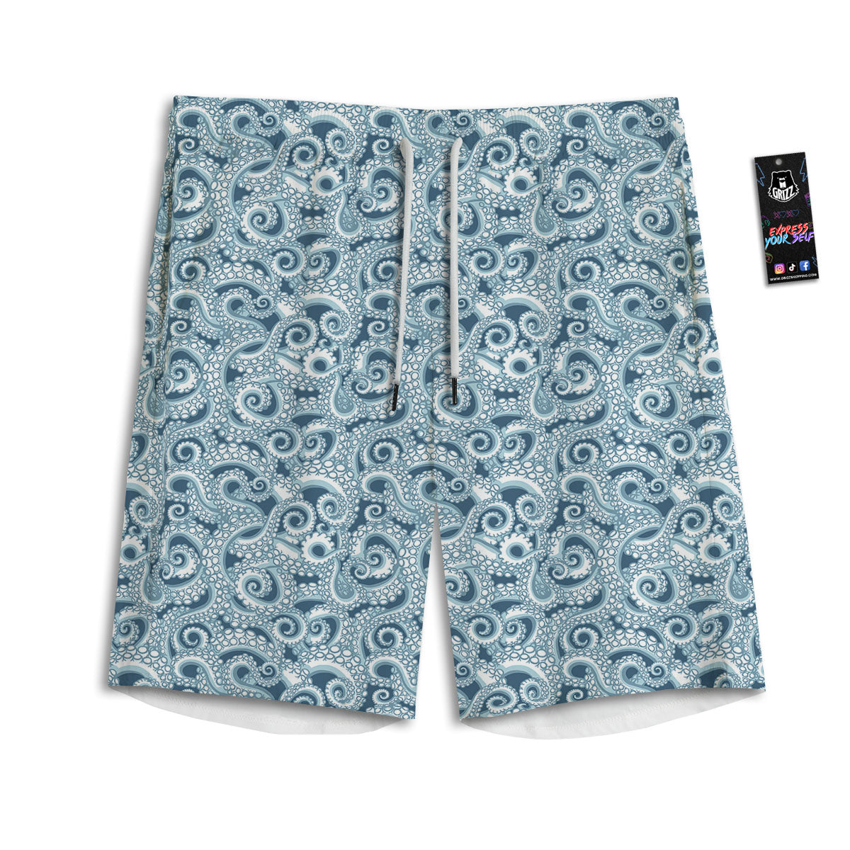 Tentacles Octopus Blue Print Pattern Men's Athletic Shorts
