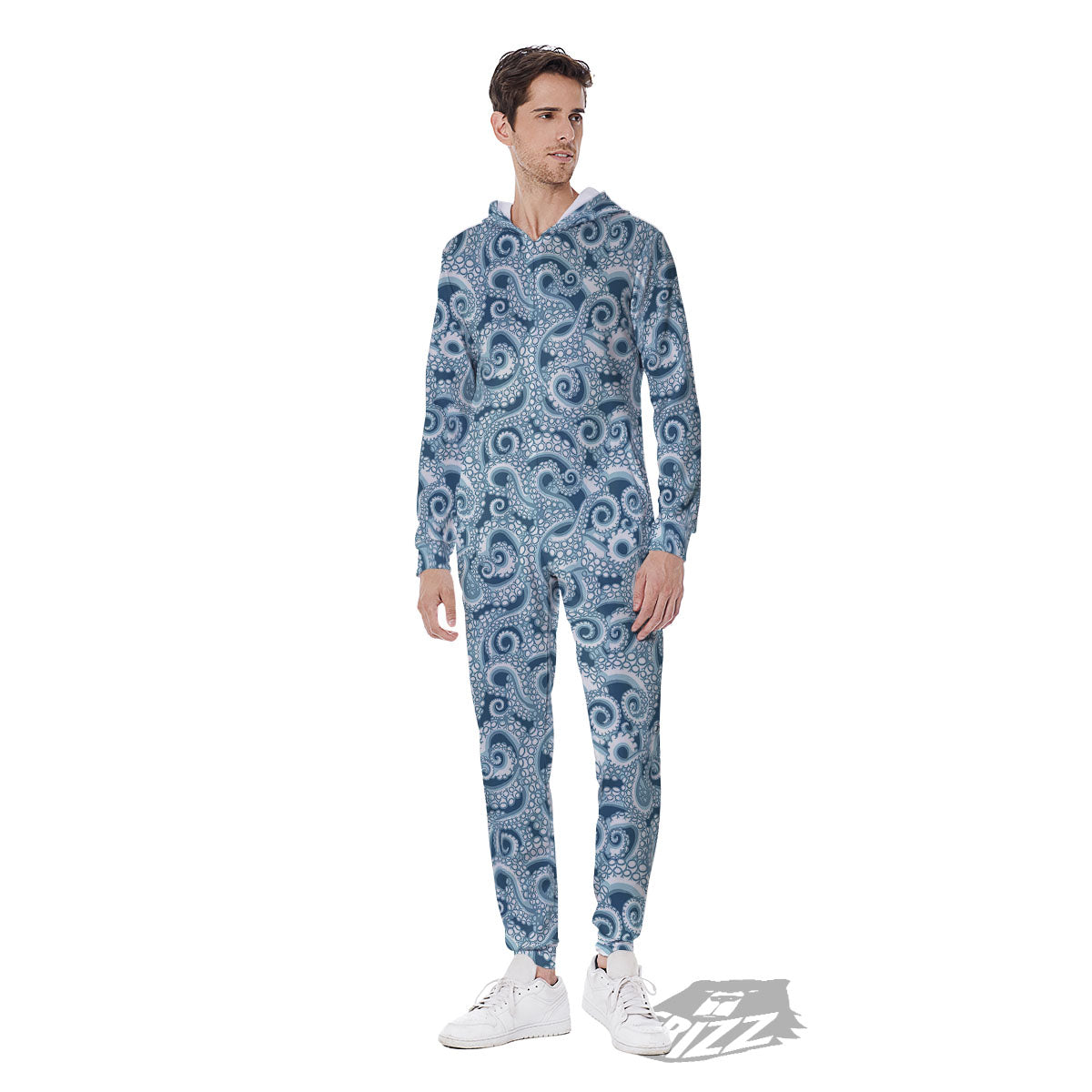 Tentacles Octopus Blue Print Pattern Men's Jumpsuit-grizzshop