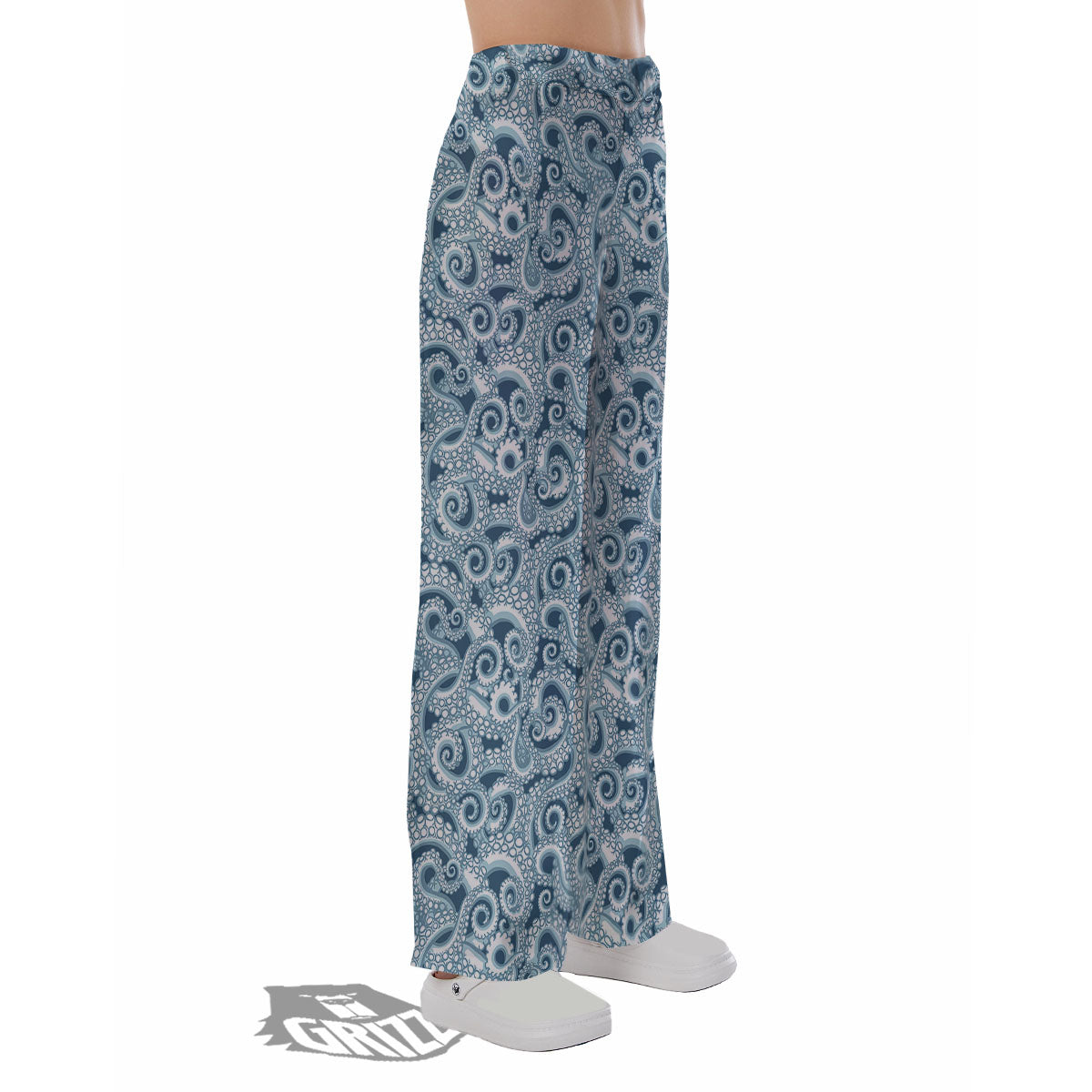 Tentacles Octopus Blue Print Pattern Pajama Pants-grizzshop