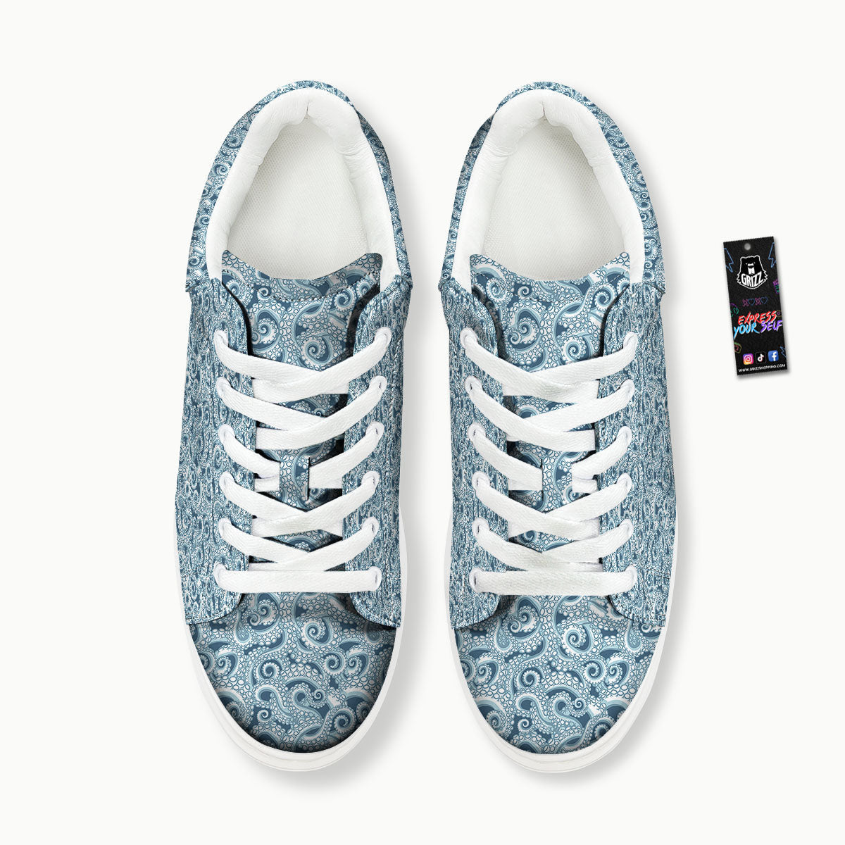 Tentacles Octopus Blue Print Pattern Platform Shoes-grizzshop