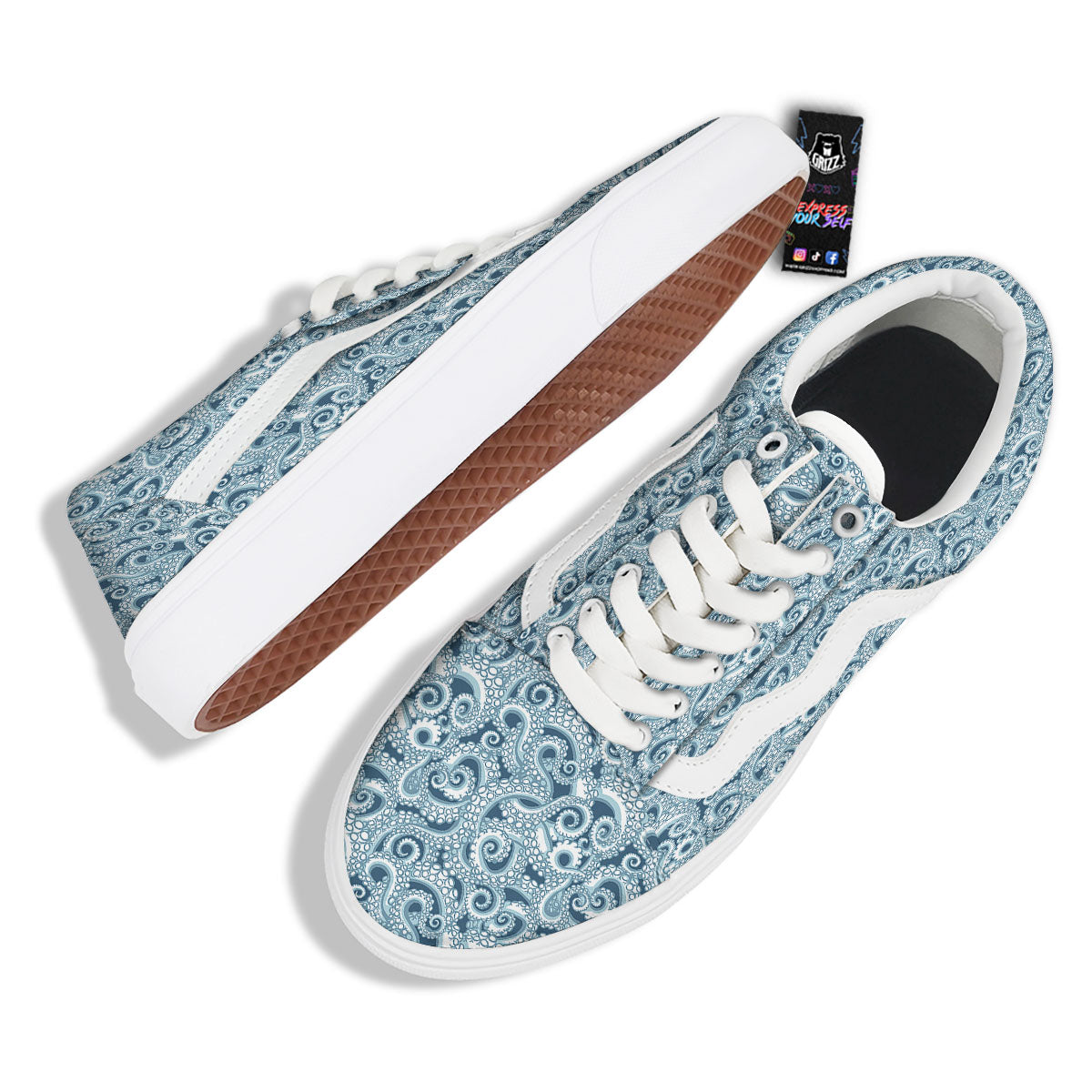 Tentacles Octopus Blue Print Pattern Skate Shoes-grizzshop
