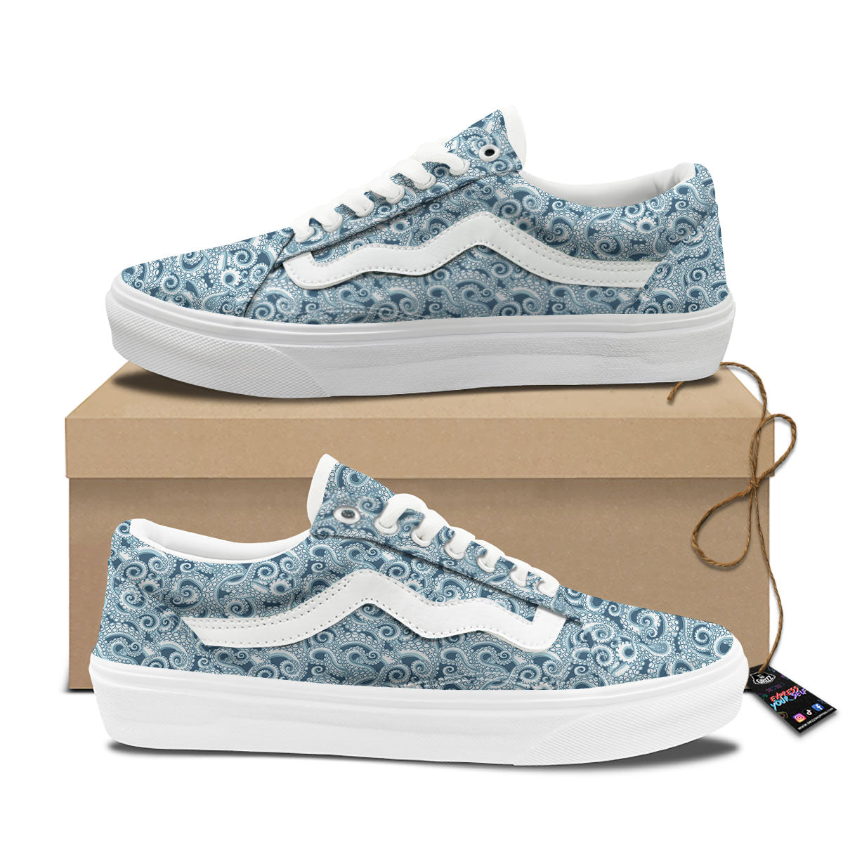 Tentacles Octopus Blue Print Pattern Skate Shoes-grizzshop