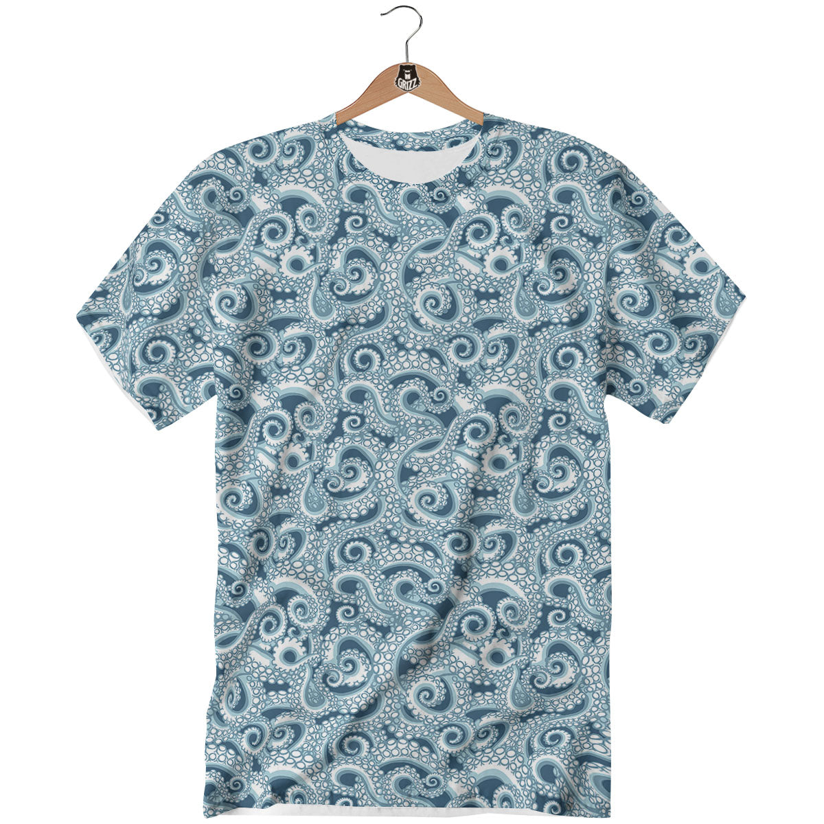 Tentacles Octopus Blue Print Pattern T-Shirt-grizzshop