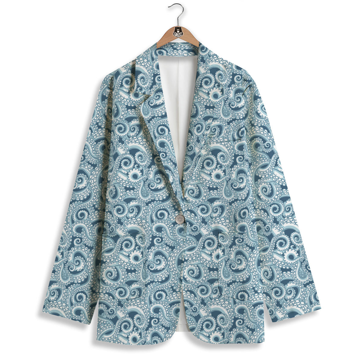 Tentacles Octopus Blue Print Pattern Women's Blazer-grizzshop