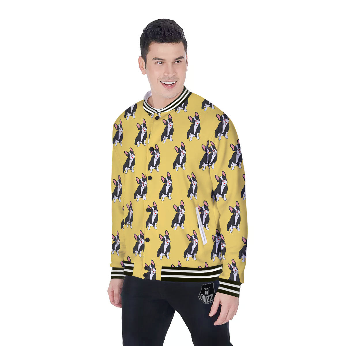 Terrier Boston Yellow Print Pattern Baseball Jacket-grizzshop