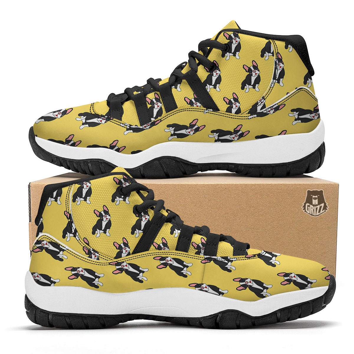 Terrier Boston Yellow Print Pattern Black Bball Shoes-grizzshop