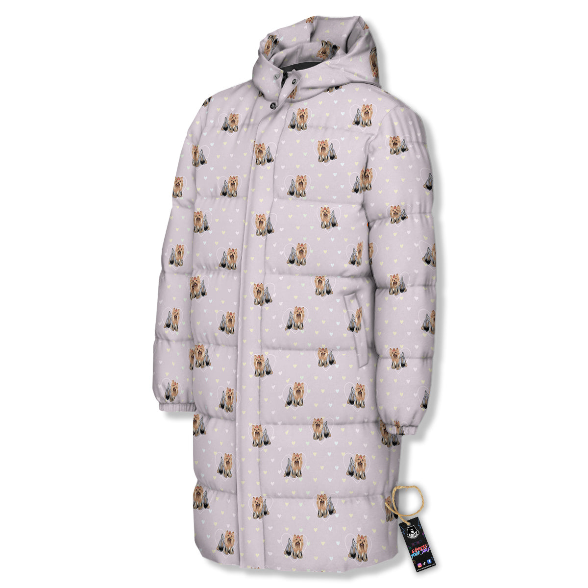Terrier Yorkshire Cute Print Pattern Long Down Jacket-grizzshop