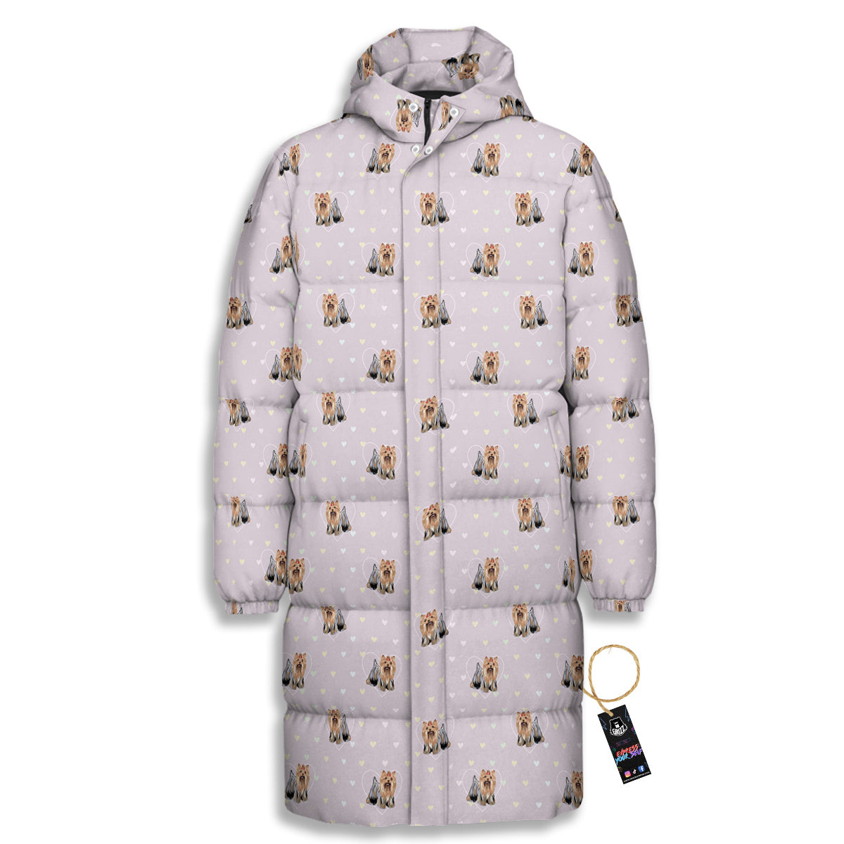 Terrier Yorkshire Cute Print Pattern Long Down Jacket-grizzshop