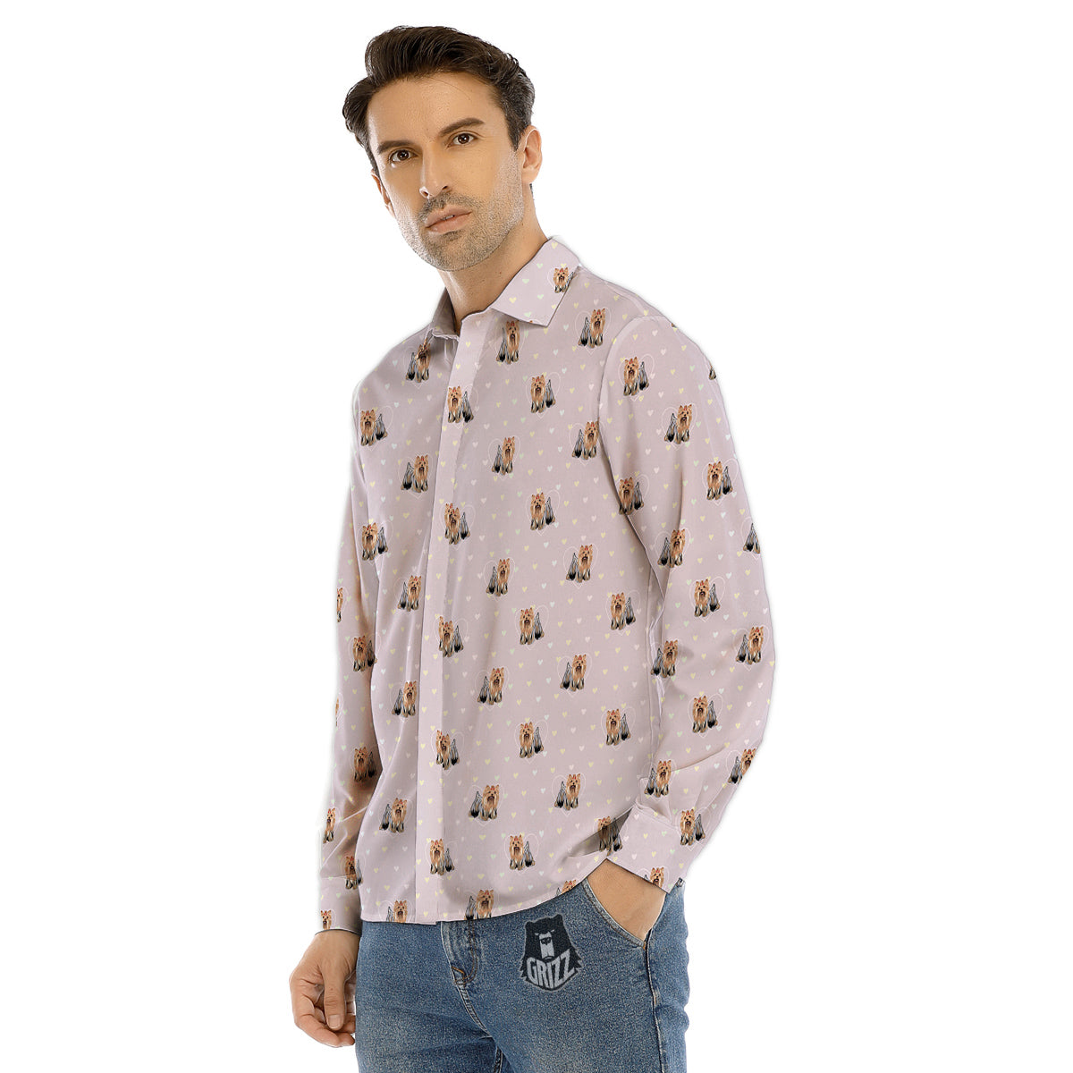 Terrier Yorkshire Cute Print Pattern Men's Dress Shirts-grizzshop