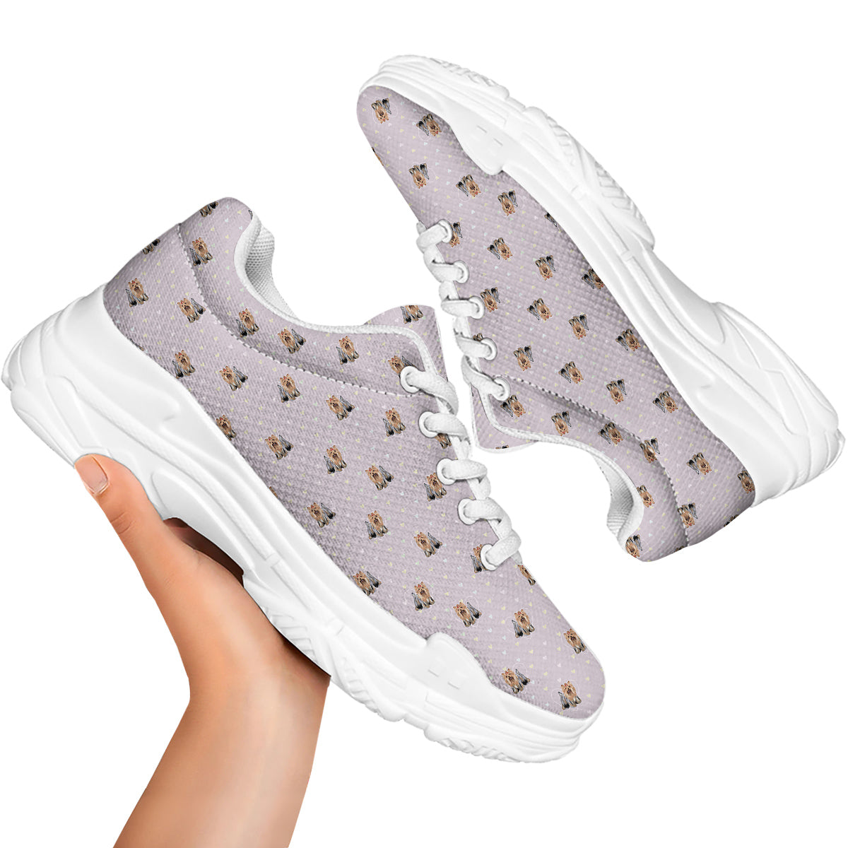 Terrier Yorkshire Cute Print Pattern White Chunky Shoes-grizzshop