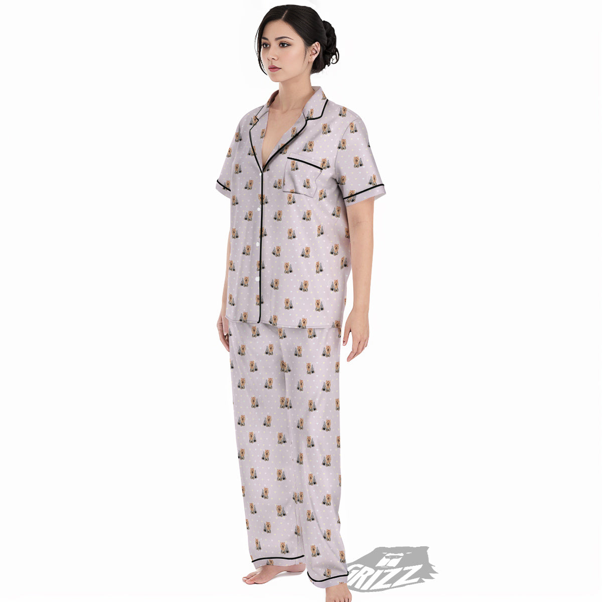 Terrier Yorkshire Cute Print Pattern Women's Pajamas Set-grizzshop