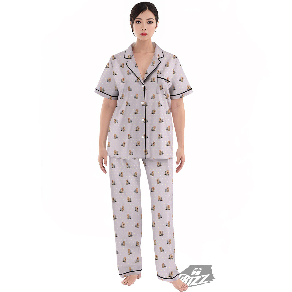 Terrier Yorkshire Cute Print Pattern Women's Pajamas Set-grizzshop