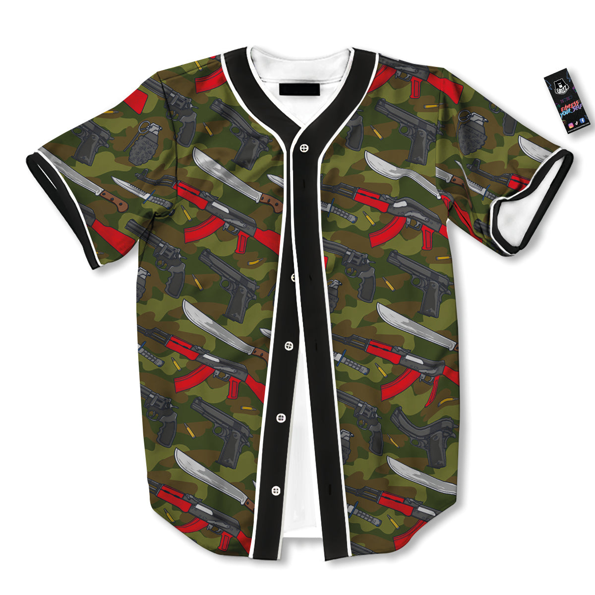 Terrorist Weapon Green Camo Print Pattern Baseball Jersey-grizzshop