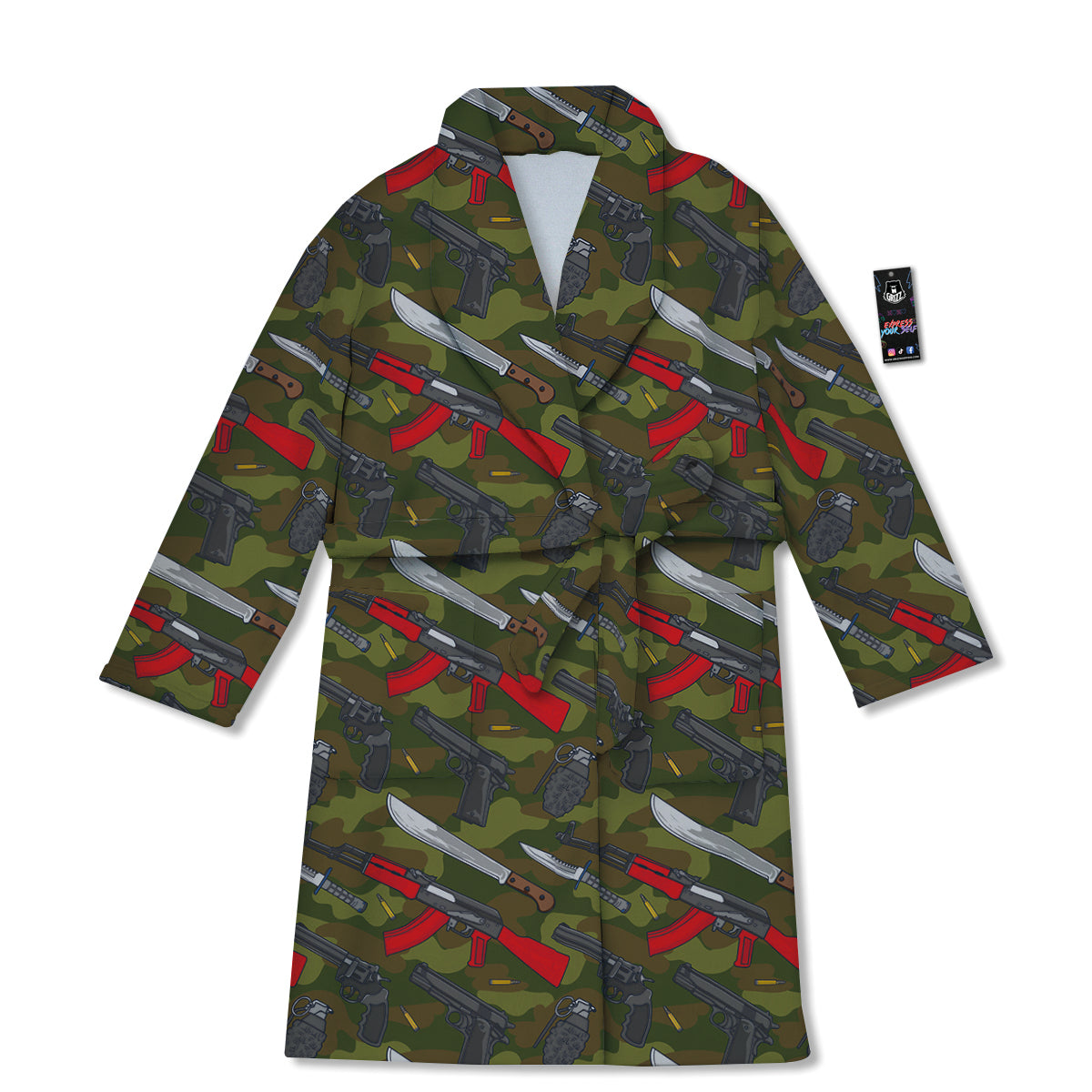 Terrorist Weapon Green Camo Print Pattern Bathrobe-grizzshop
