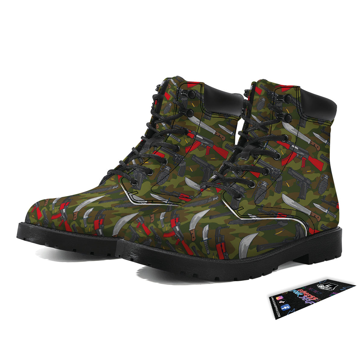 Terrorist Weapon Green Camo Print Pattern Boots-grizzshop