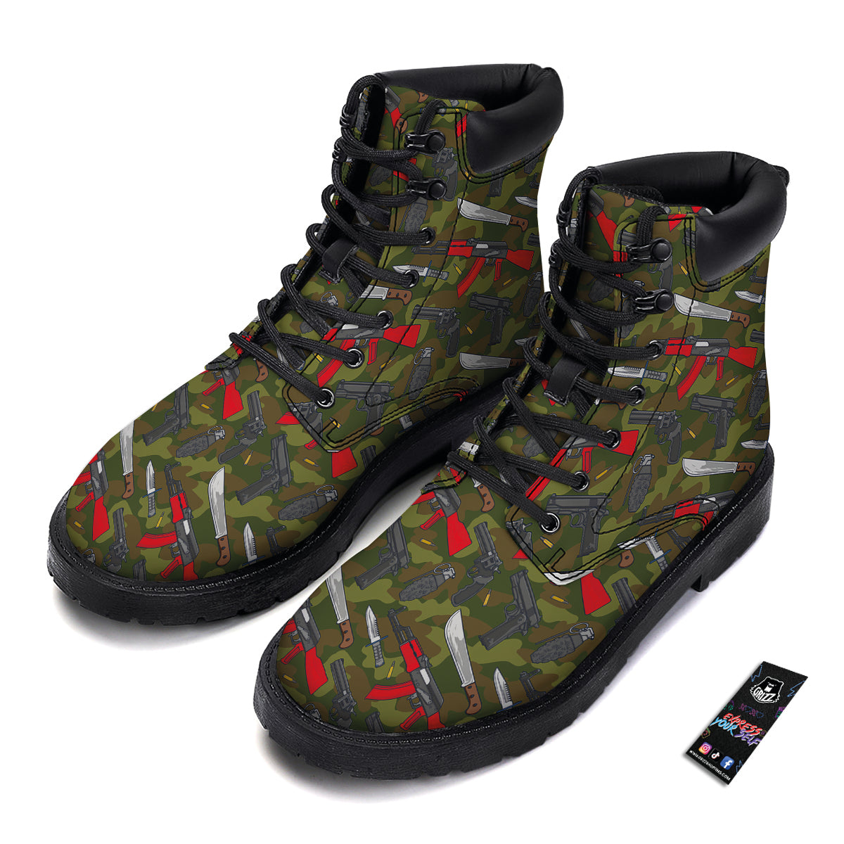 Terrorist Weapon Green Camo Print Pattern Boots-grizzshop