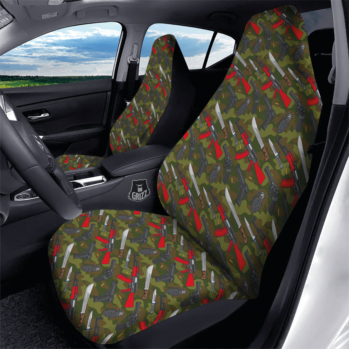 Terrorist Weapon Green Camo Print Pattern Car Seat Covers-grizzshop