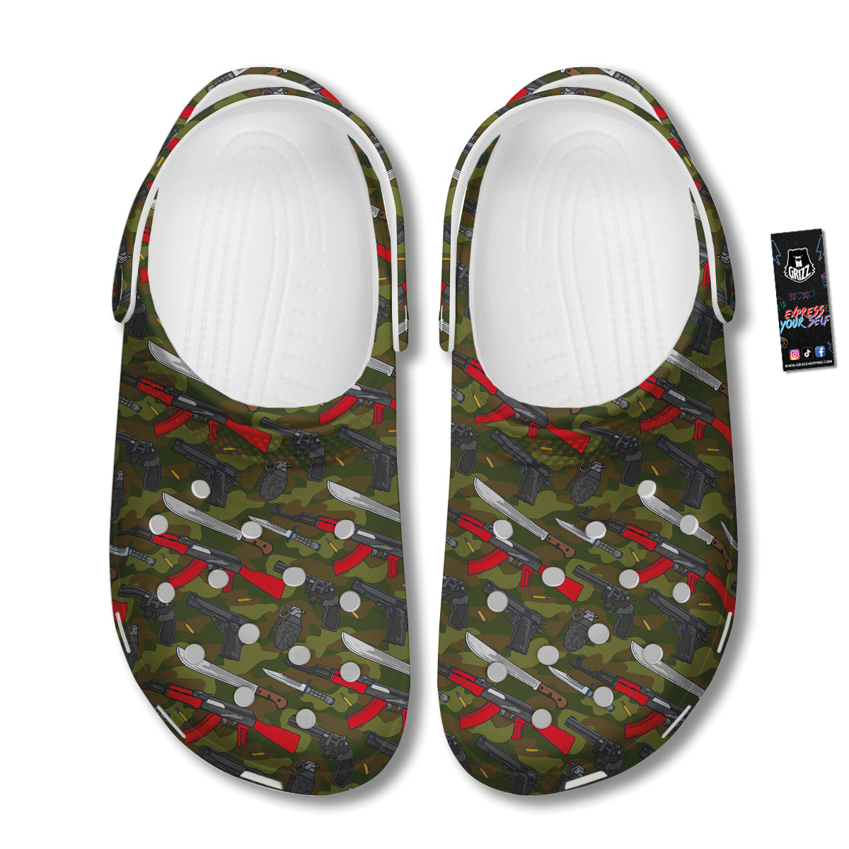 Terrorist Weapon Green Camo Print Pattern Clog-grizzshop