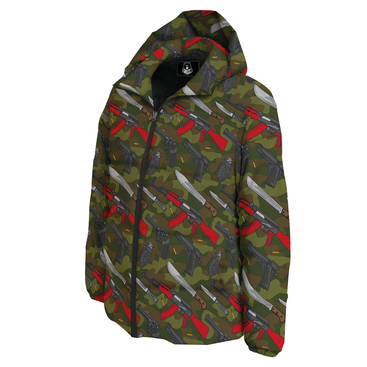 Terrorist Weapon Green Camo Print Pattern Down Jacket-grizzshop