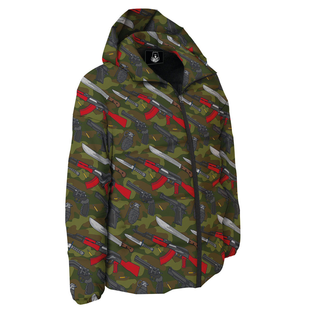 Terrorist Weapon Green Camo Print Pattern Down Jacket-grizzshop