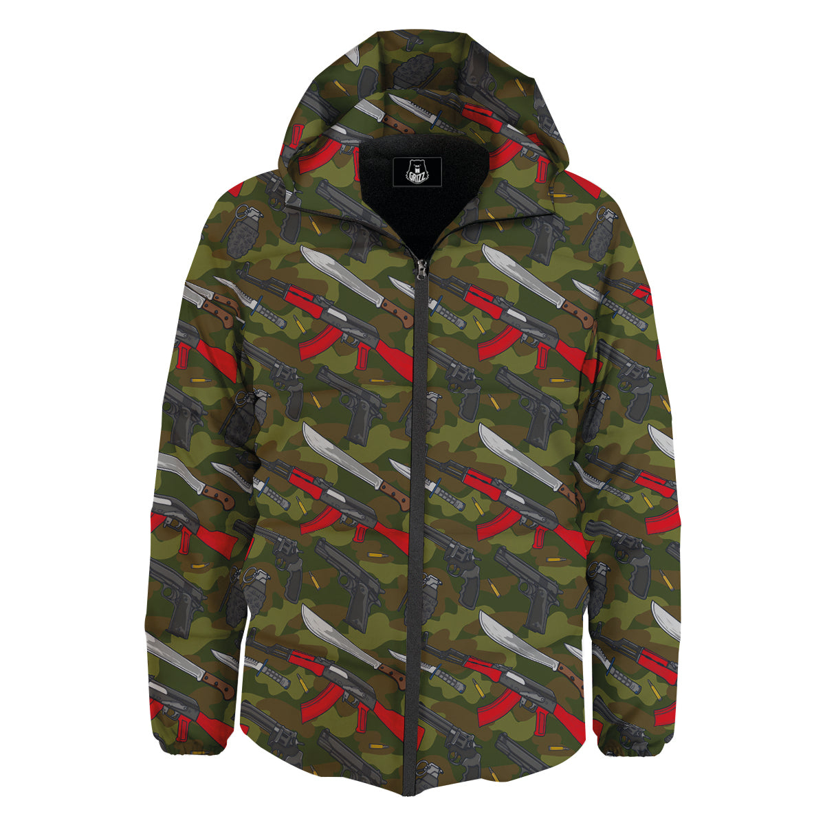 Terrorist Weapon Green Camo Print Pattern Down Jacket-grizzshop