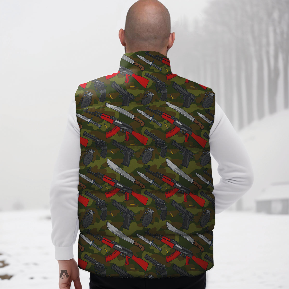 Terrorist Weapon Green Camo Print Pattern Down Vest-grizzshop