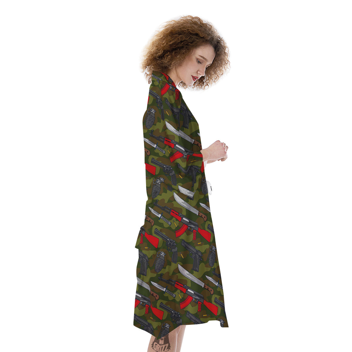 Terrorist Weapon Green Camo Print Pattern Kimono-grizzshop