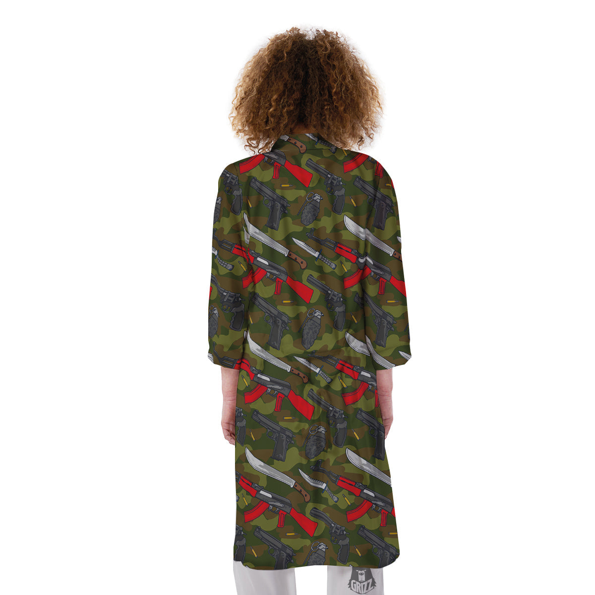 Terrorist Weapon Green Camo Print Pattern Kimono-grizzshop