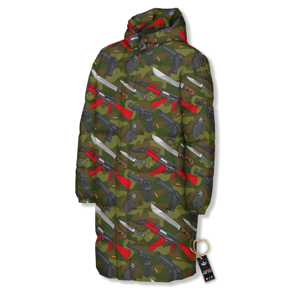 Terrorist Weapon Green Camo Print Pattern Long Down Jacket-grizzshop