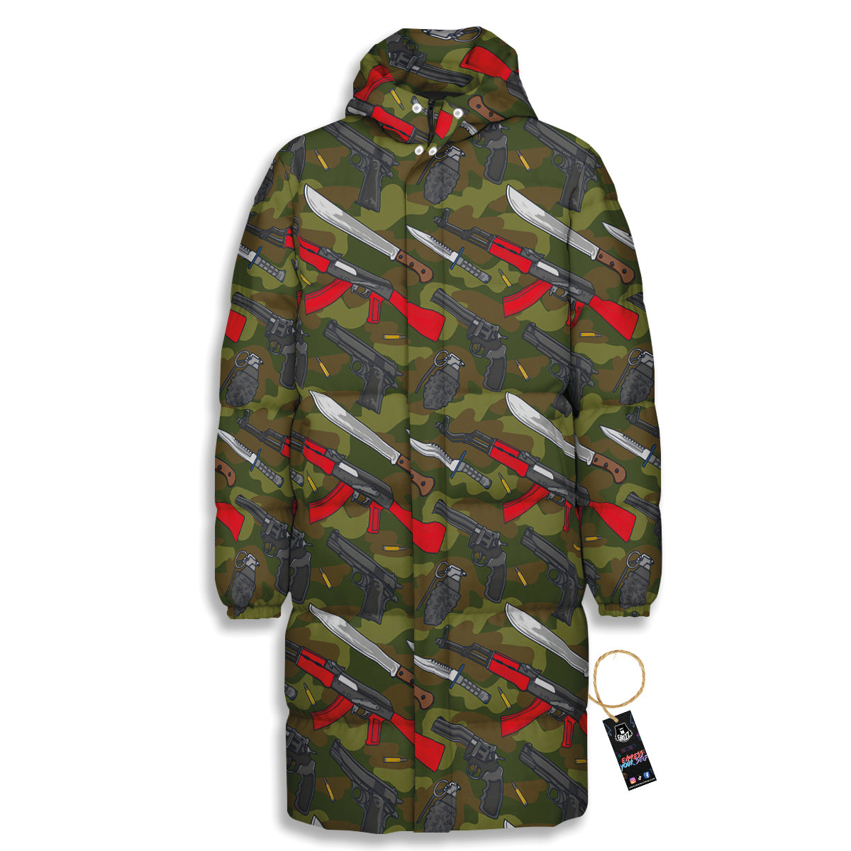 Terrorist Weapon Green Camo Print Pattern Long Down Jacket-grizzshop