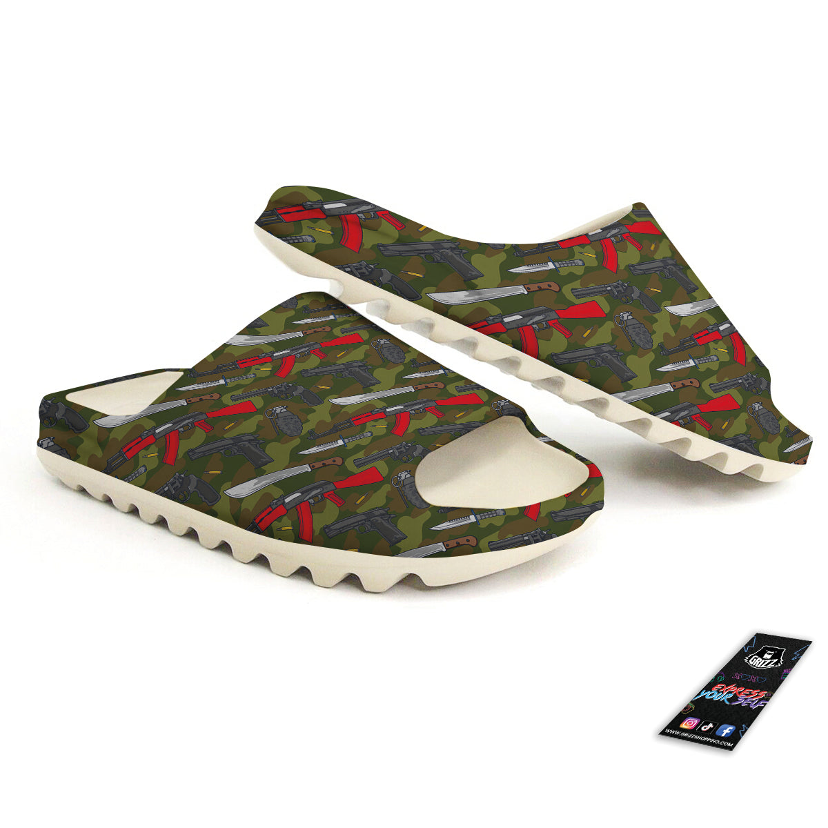 Terrorist Weapon Green Camo Print Pattern Sandals-grizzshop