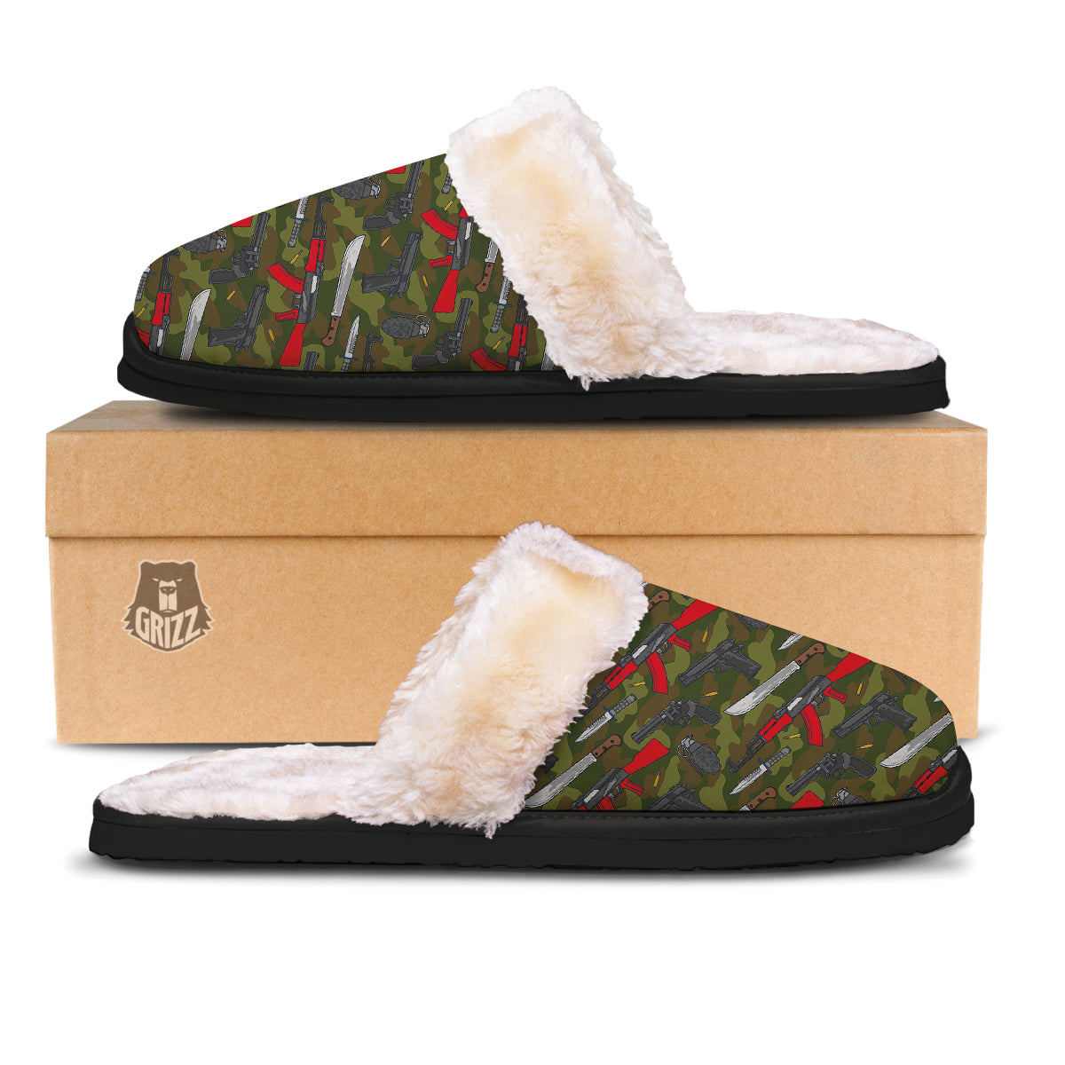 Terrorist Weapon Green Camo Print Pattern Slippers-grizzshop
