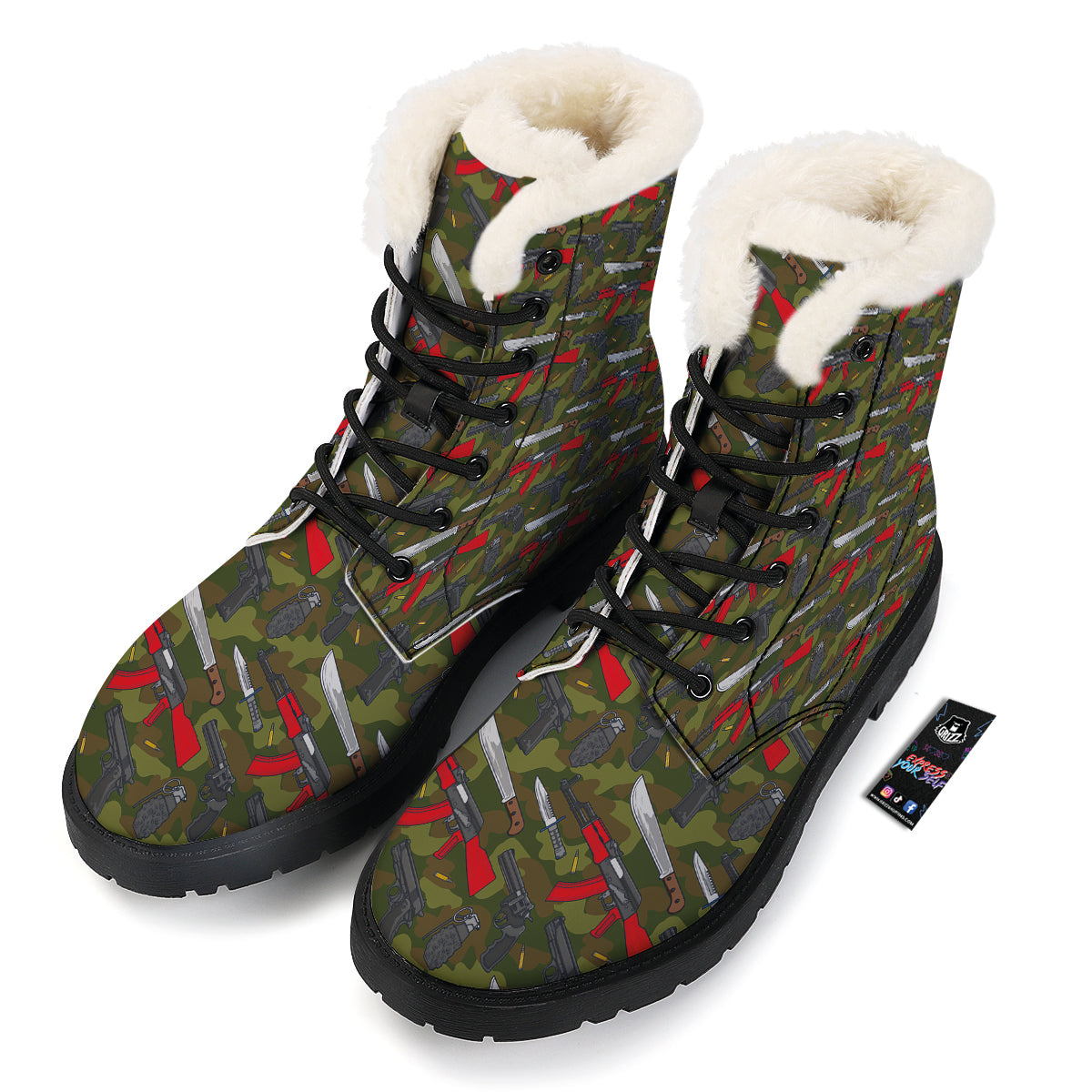 Terrorist Weapon Green Camo Print Pattern Winter Boots-grizzshop