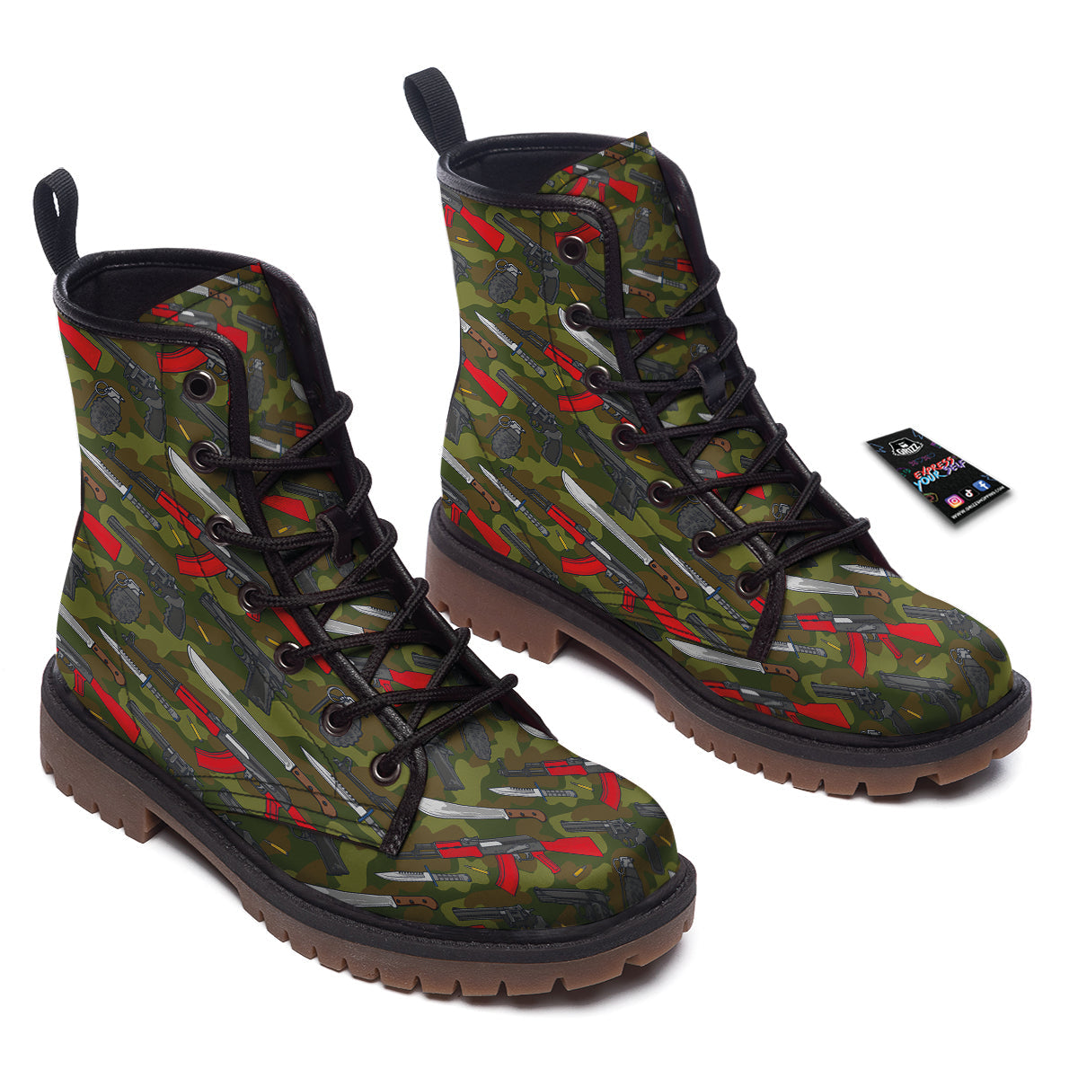 Terrorist Weapon Green Camo Print Pattern Work Boots-grizzshop