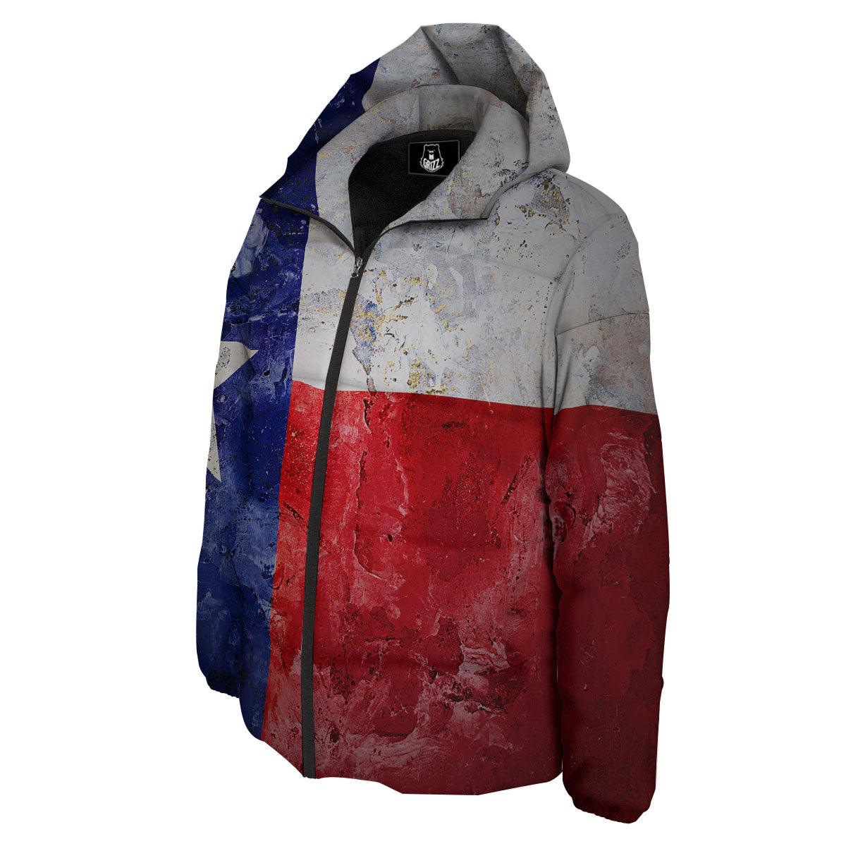 Texas Flag Grunge Print Down Jacket-grizzshop