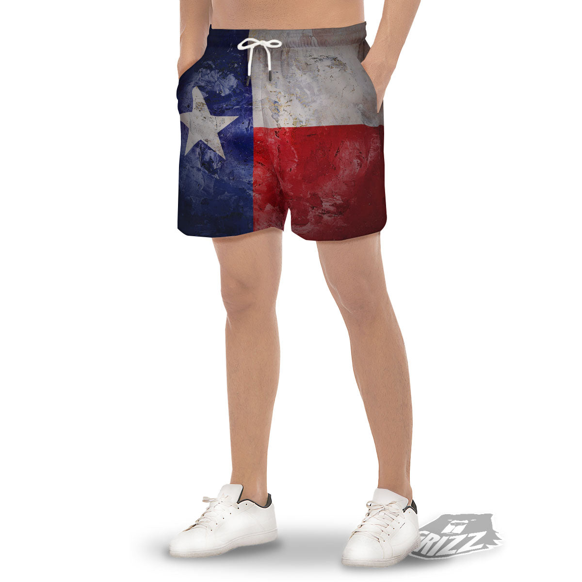 Texas Flag Grunge Print Men's Gym Shorts-grizzshop