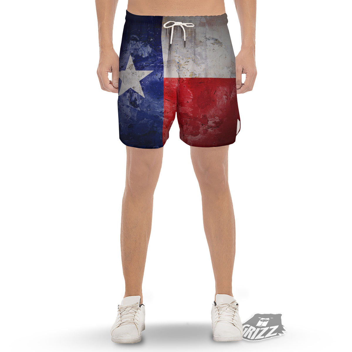 Texas Flag Grunge Print Men's Gym Shorts-grizzshop
