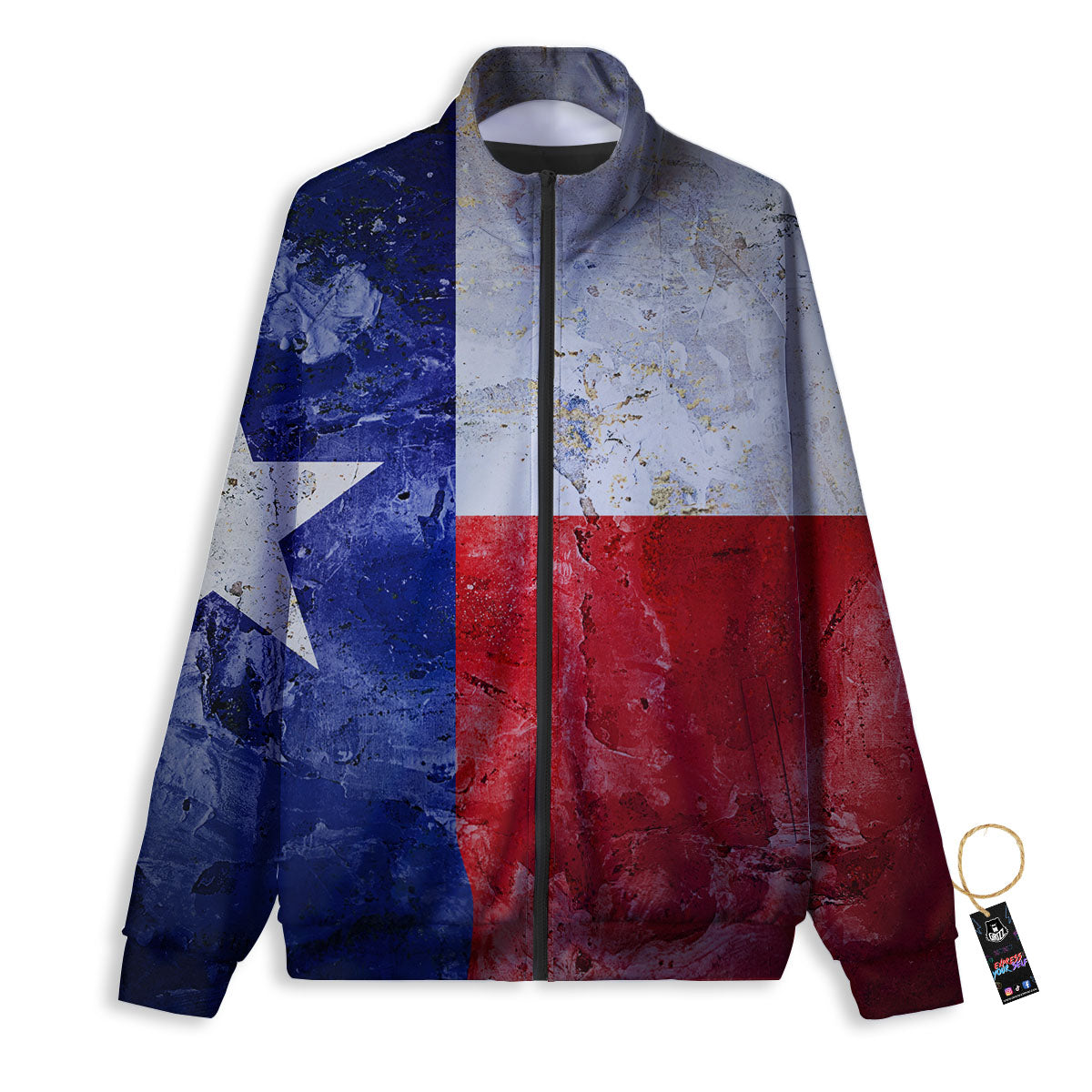 Texas Flag Grunge Print Track Jacket-grizzshop