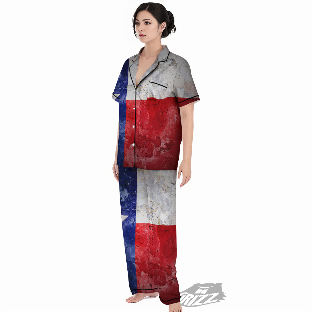 Texas Flag Grunge Print Women's Pajamas Set-grizzshop