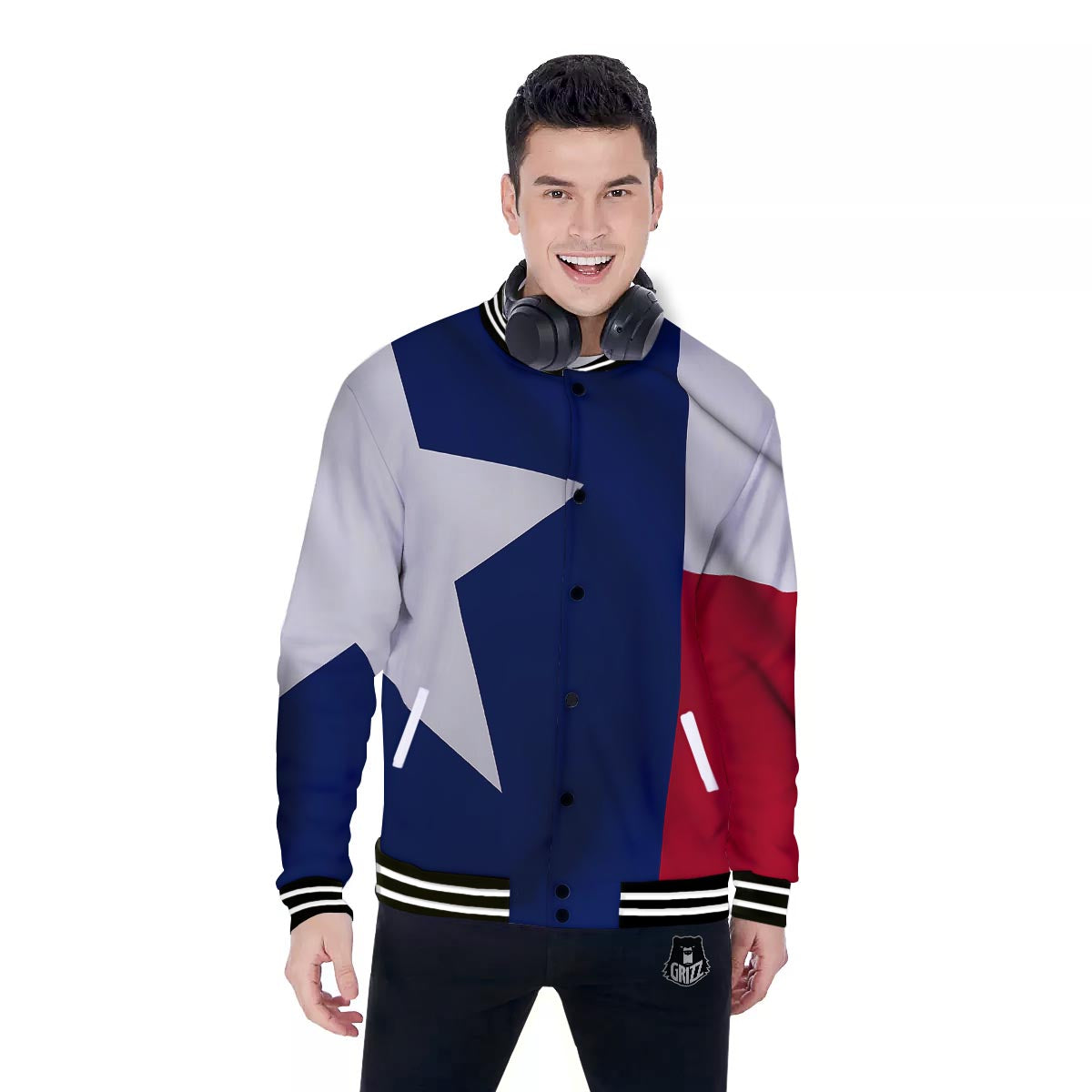 Texas Flag Print Baseball Jacket-grizzshop