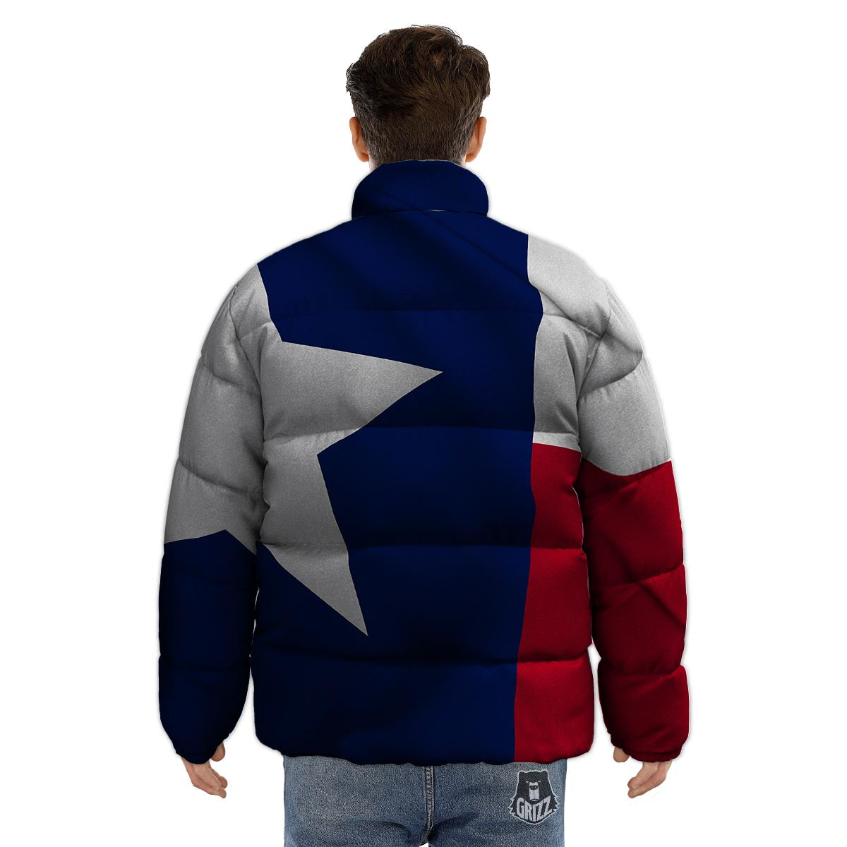 Texas Flag Print Puffer Jacket-grizzshop