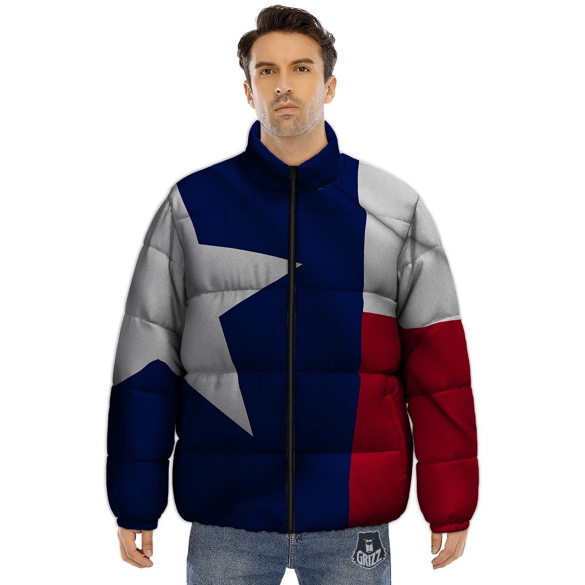 Texas Flag Print Puffer Jacket-grizzshop