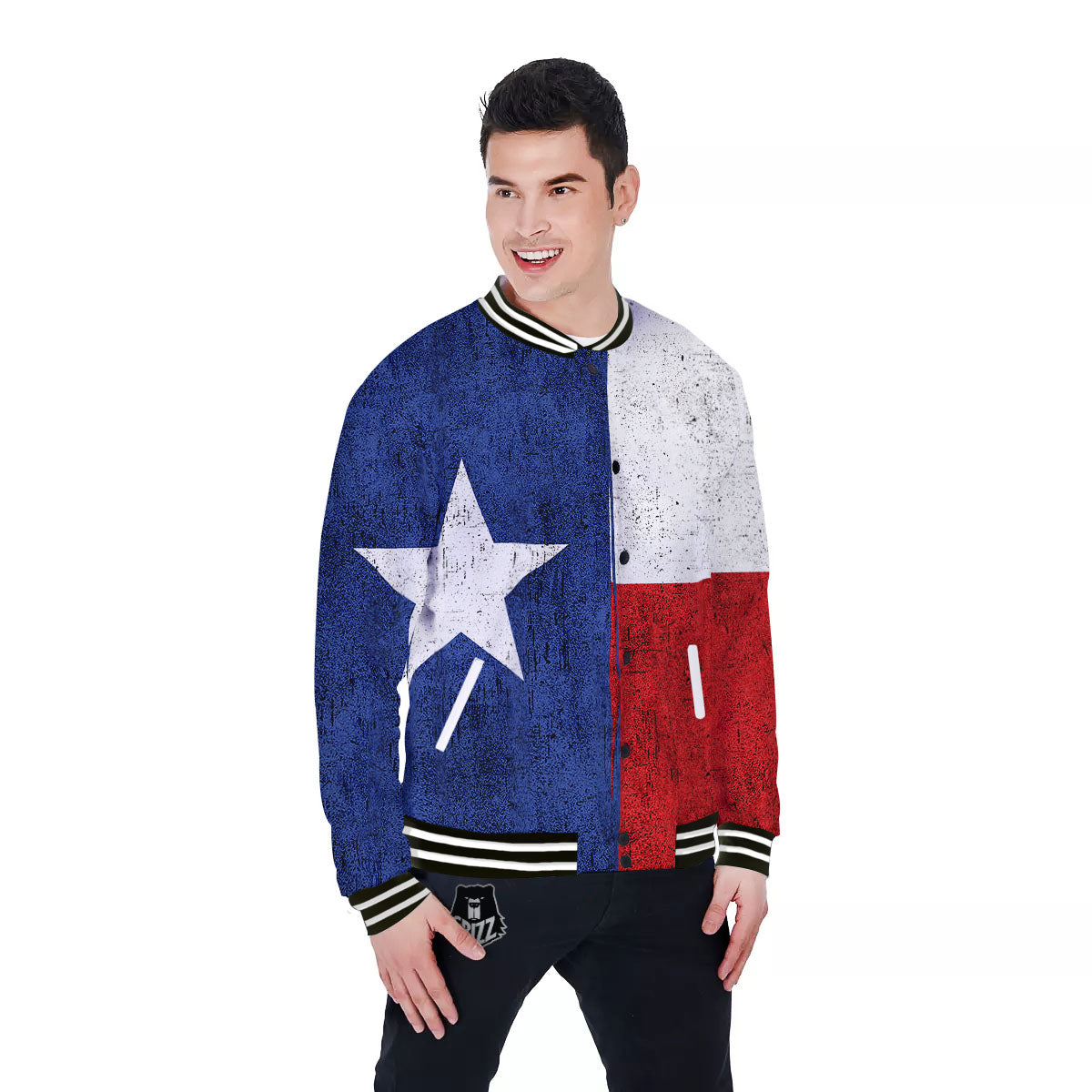 Texas Flag Vintage Print Baseball Jacket-grizzshop