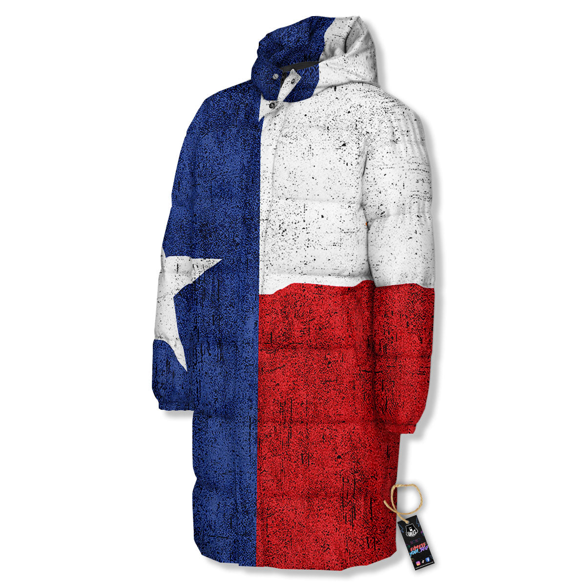 Texas Flag Vintage Print Long Down Jacket-grizzshop