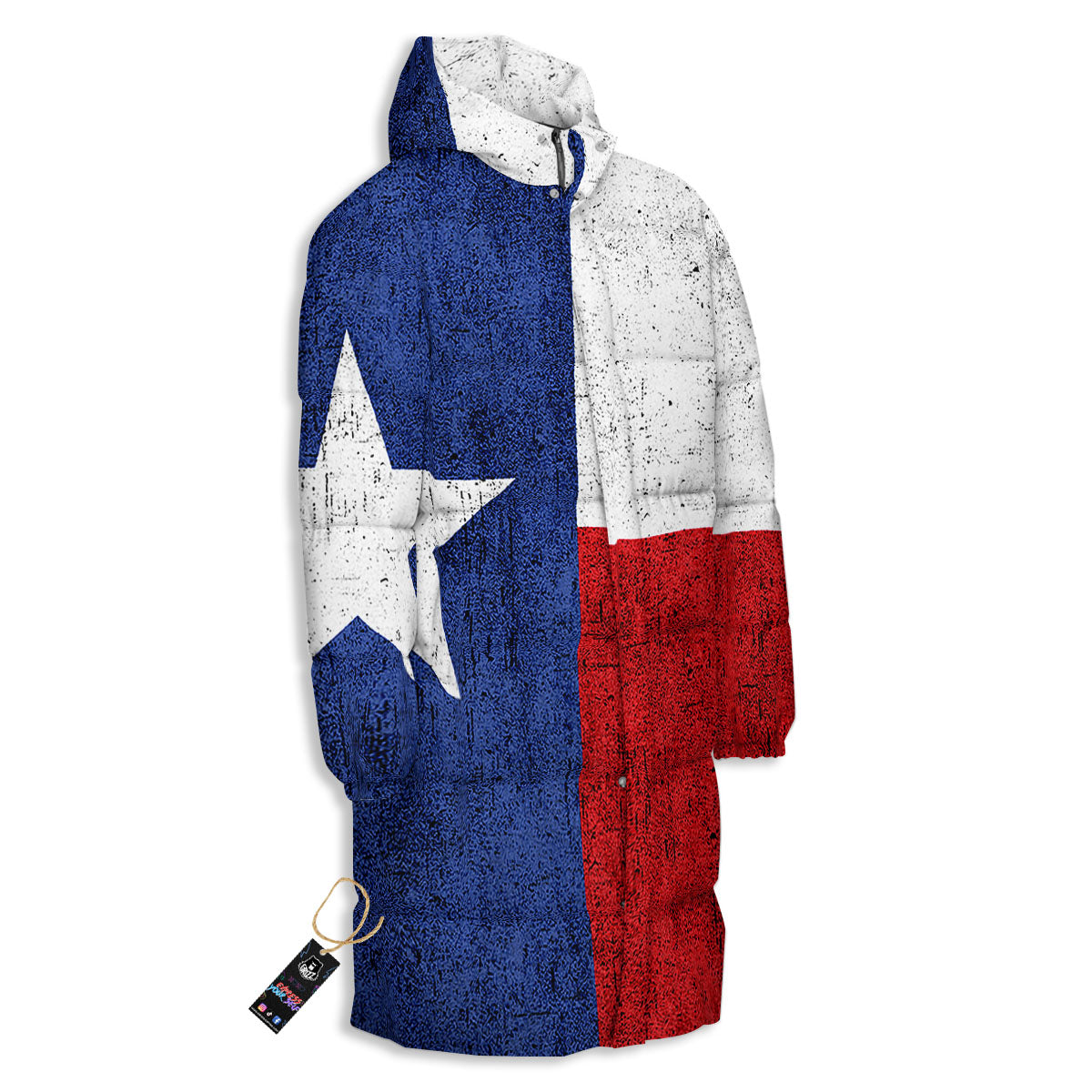 Texas Flag Vintage Print Long Down Jacket-grizzshop