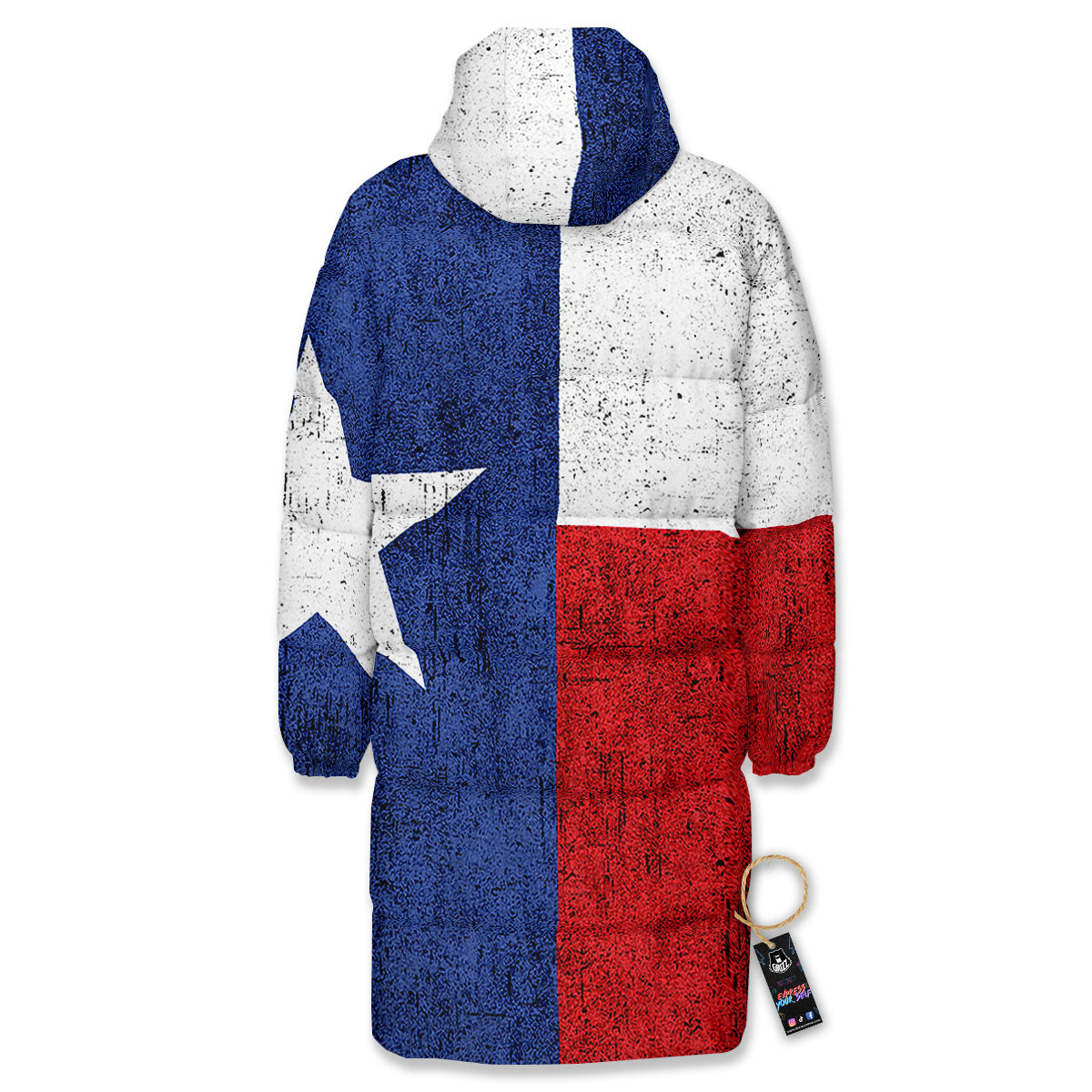 Texas Flag Vintage Print Long Down Jacket-grizzshop