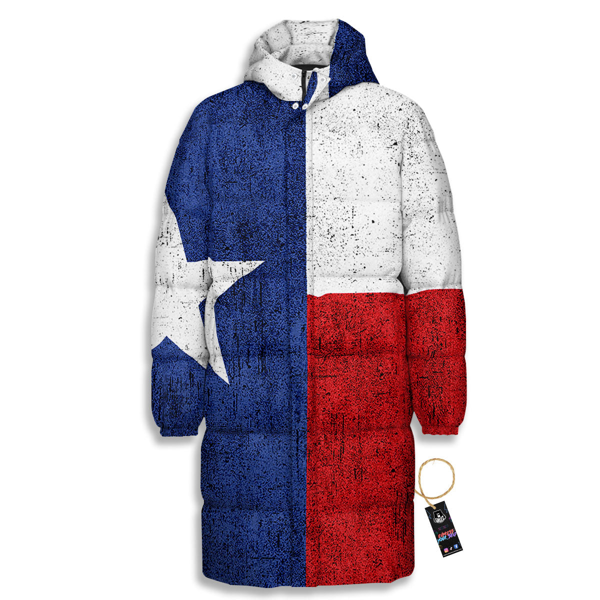 Texas Flag Vintage Print Long Down Jacket-grizzshop